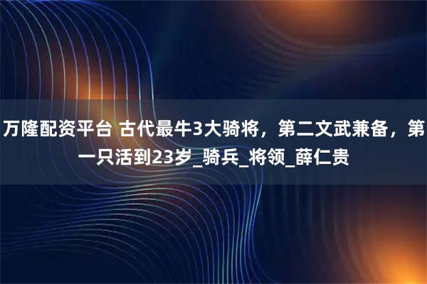 万隆配资平台 古代最牛3大骑将，第二文武兼备，第一只活到23岁_骑兵_将领_薛仁贵