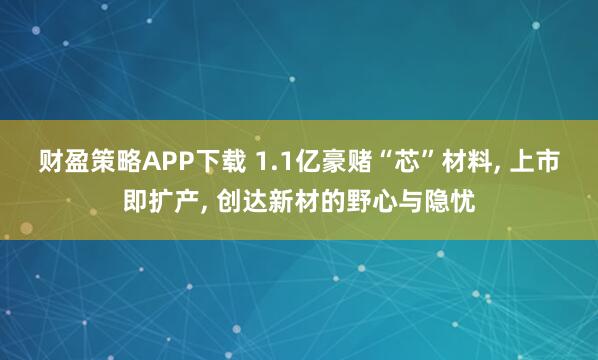 财盈策略APP下载 1.1亿豪赌“芯”材料, 上市即扩产, 创达新材的野心与隐忧